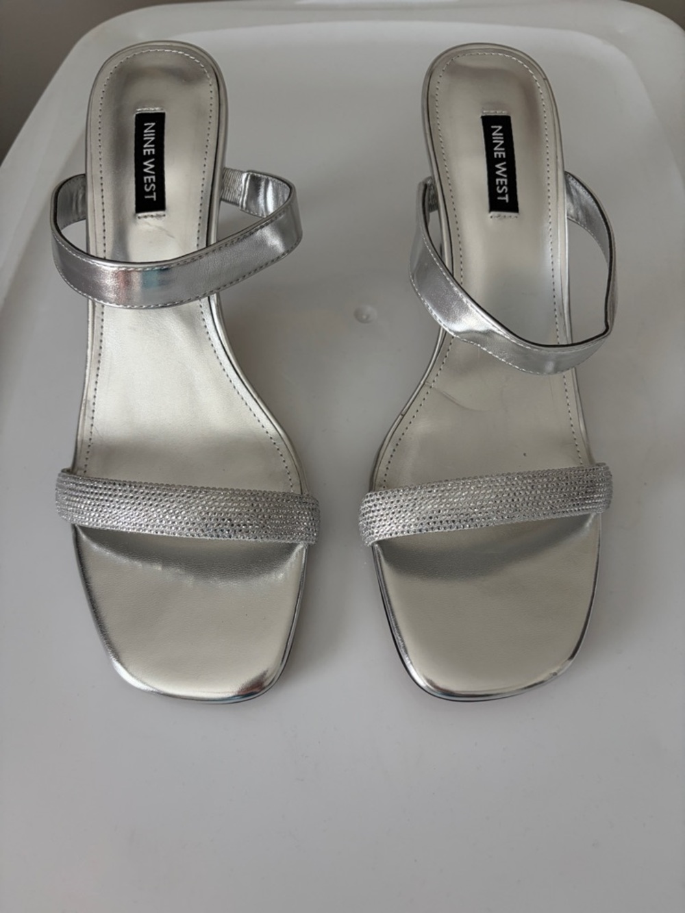 Nine West Silver Strappy Open-Toe Heels